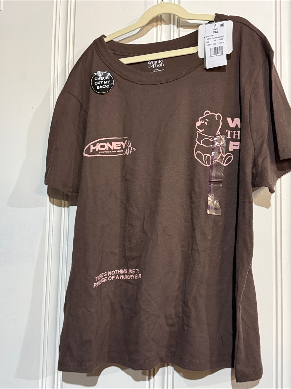Disney Winnie the Pooh Brown Tee with Pink Graphics
